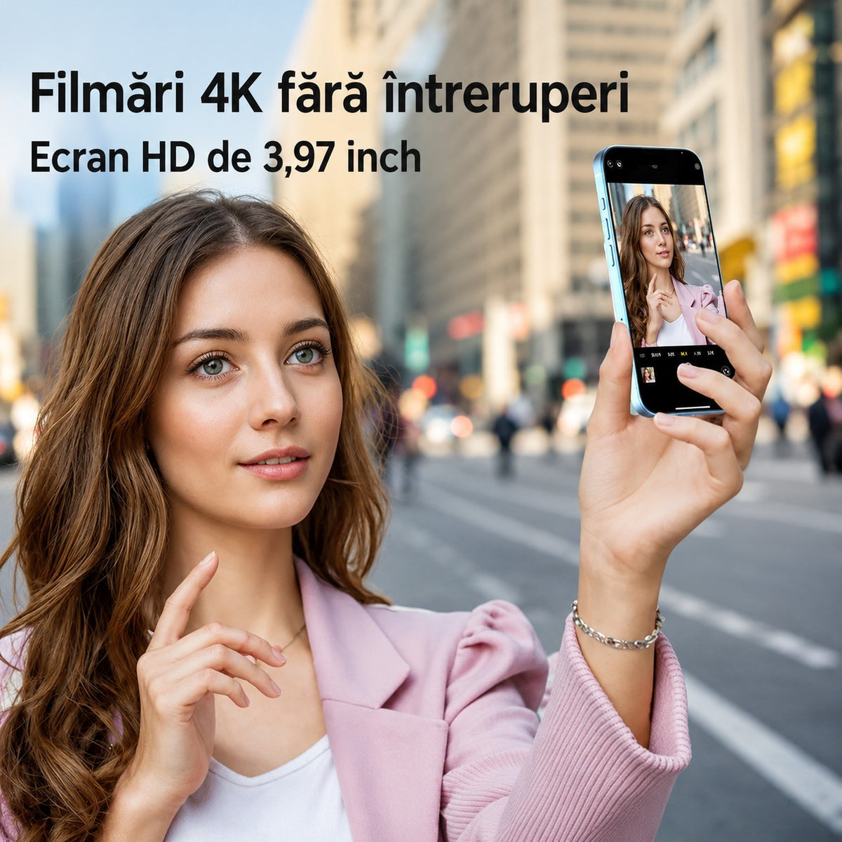 Filmări 4K fără întreruperi și ecran HD de 3,97 inch