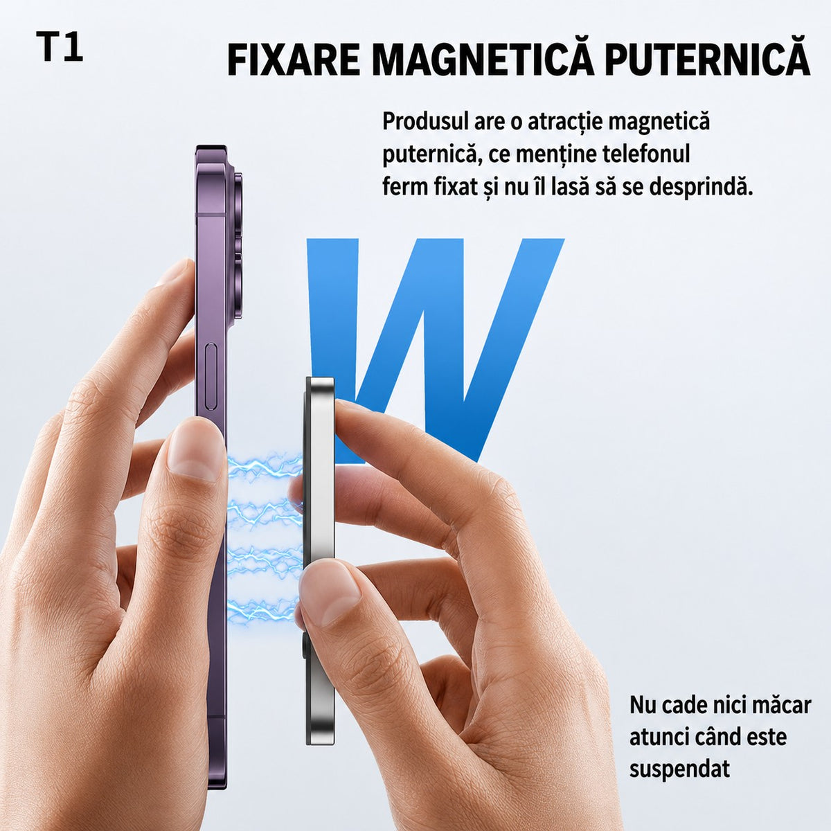 Fixare magnetică puternică: monitorul ține ferm pe spatele telefonului