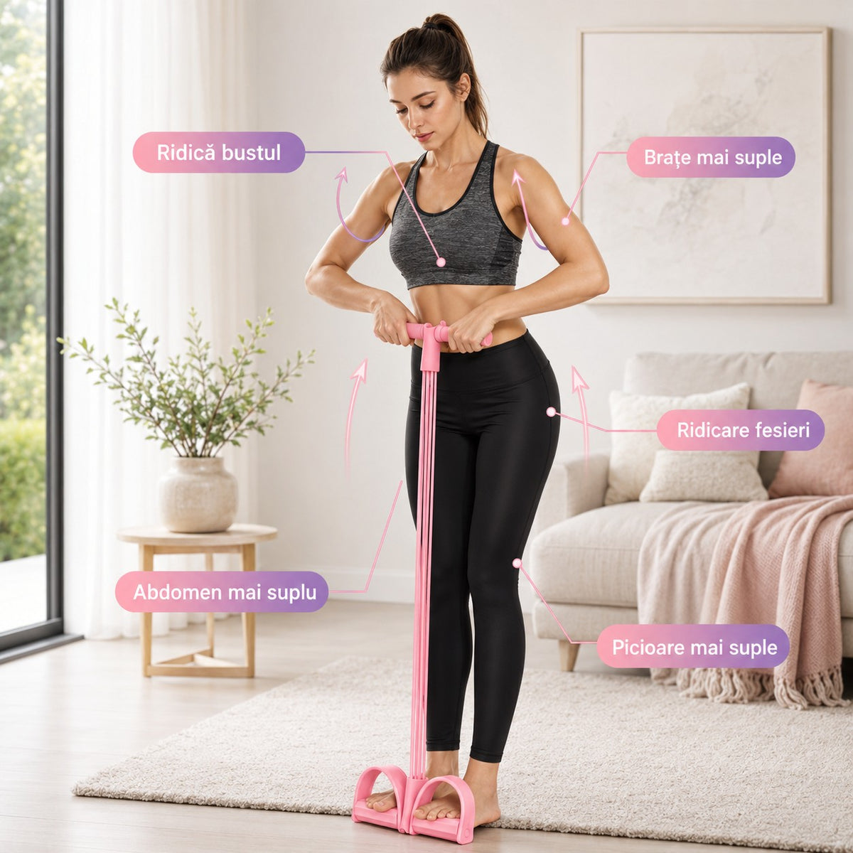 Zonele lucrate cu banda SlimFit: bust, brațe, fesieri, abdomen și picioare